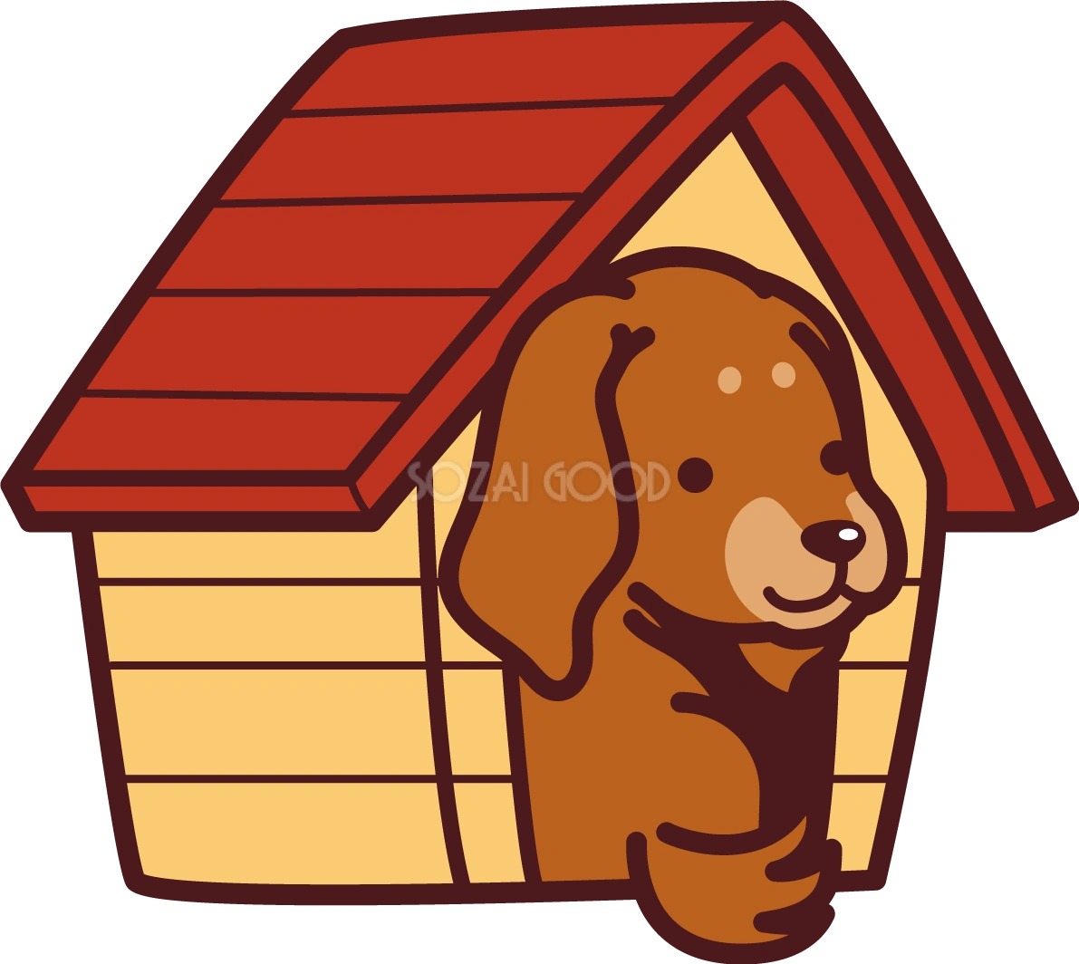 犬小屋に入るかわいいミニチュア・ダックスフンド無料イラスト71470