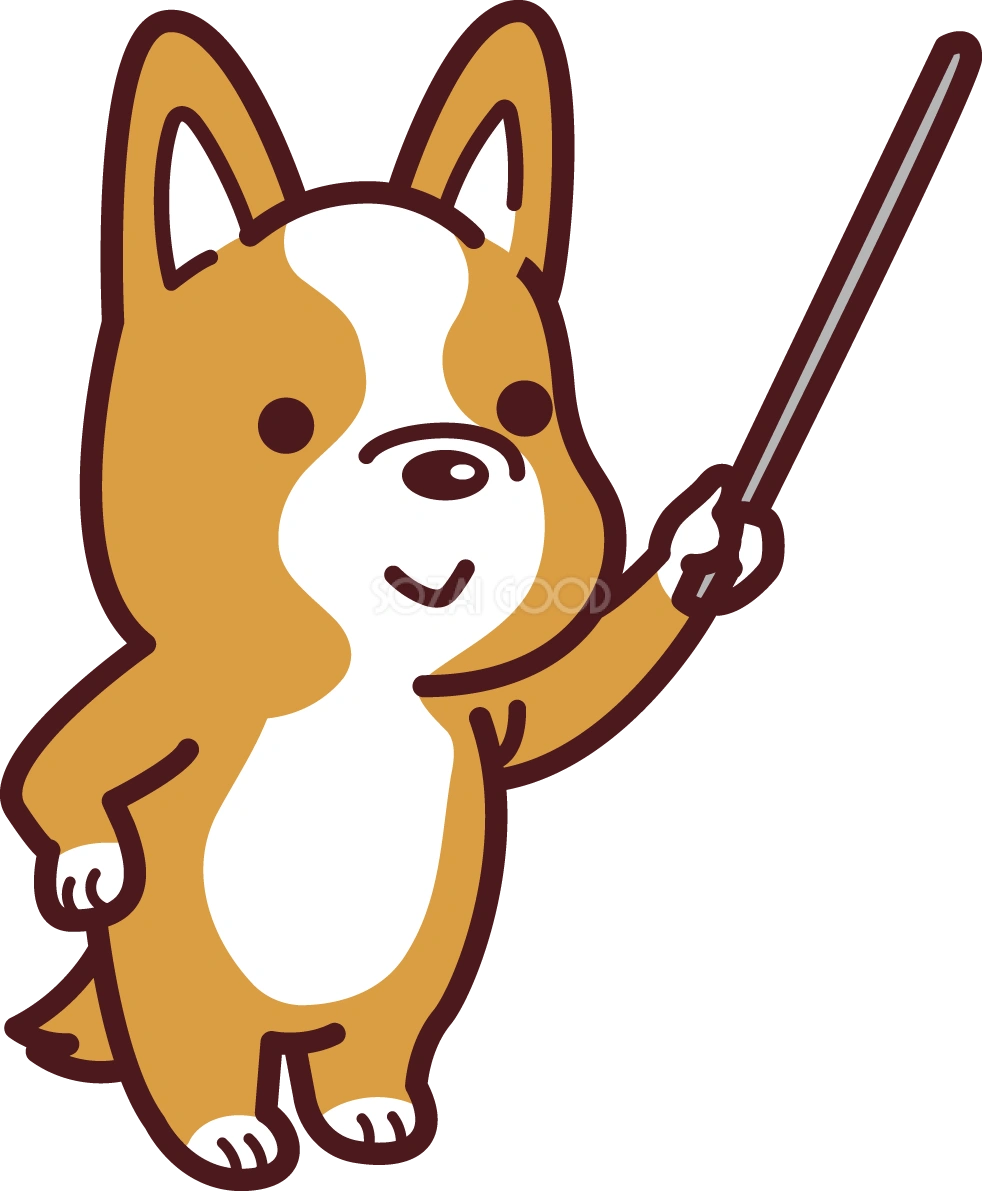 指示棒を持つコーギー講師 かわいい犬の無料イラスト71478