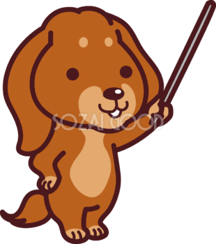 指示棒を持つミニチュア講師・ダックスフンド かわいい犬の無料イラスト71502