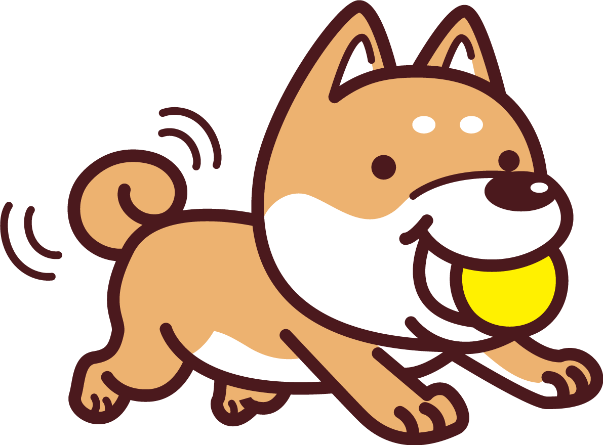 柴犬がボールをくわえてしっぽをパタパタ かわいい犬の無料イラスト71510に写真・文字を入れる