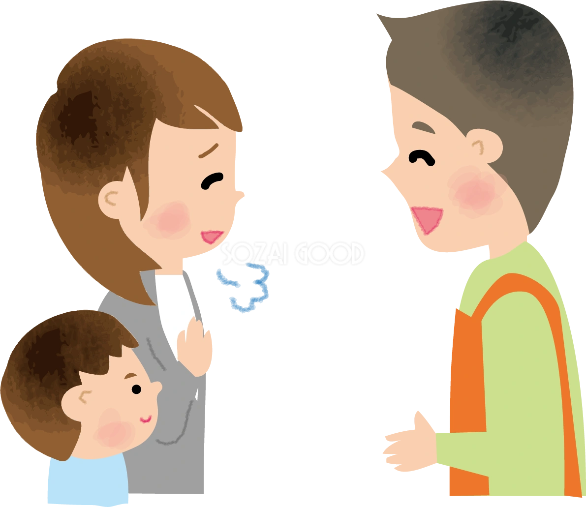 男性保育士と話し安心する保護者の無料イラスト71649
