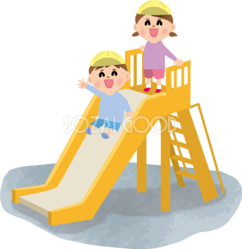 保育園の滑り台で仲良く遊ぶ子ども達の無料イラスト71665
