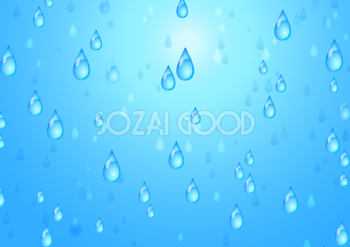 (青 ブルー)の綺麗なリアル水滴・雨しずく柄模様 背景無料梅雨イラスト71701