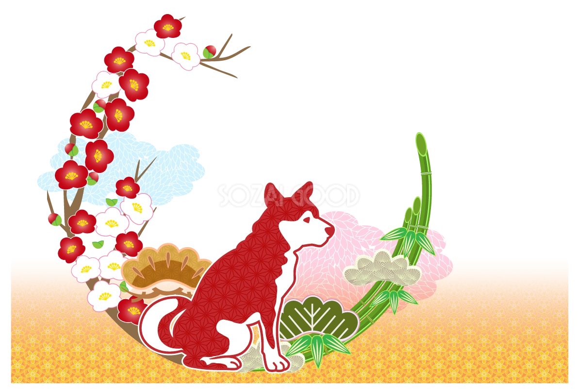 犬の和柄模様にデザインされた背景無料イラスト71742
