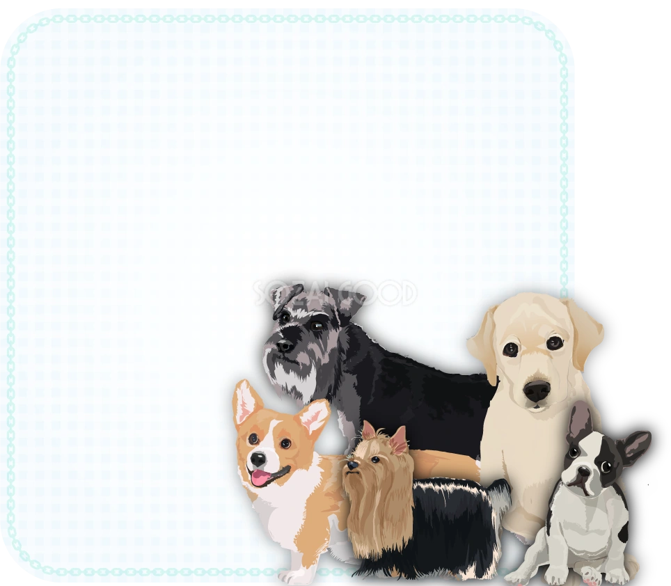リアルな犬達が集合フレームの無料イラスト71774