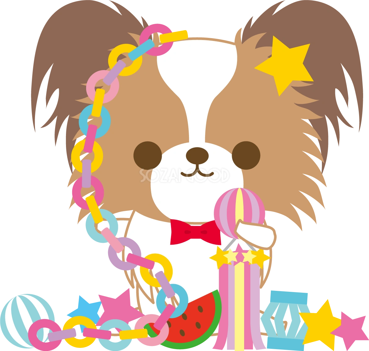 パピヨン(犬)七夕(飾りを作る)動物無料イラスト72429
