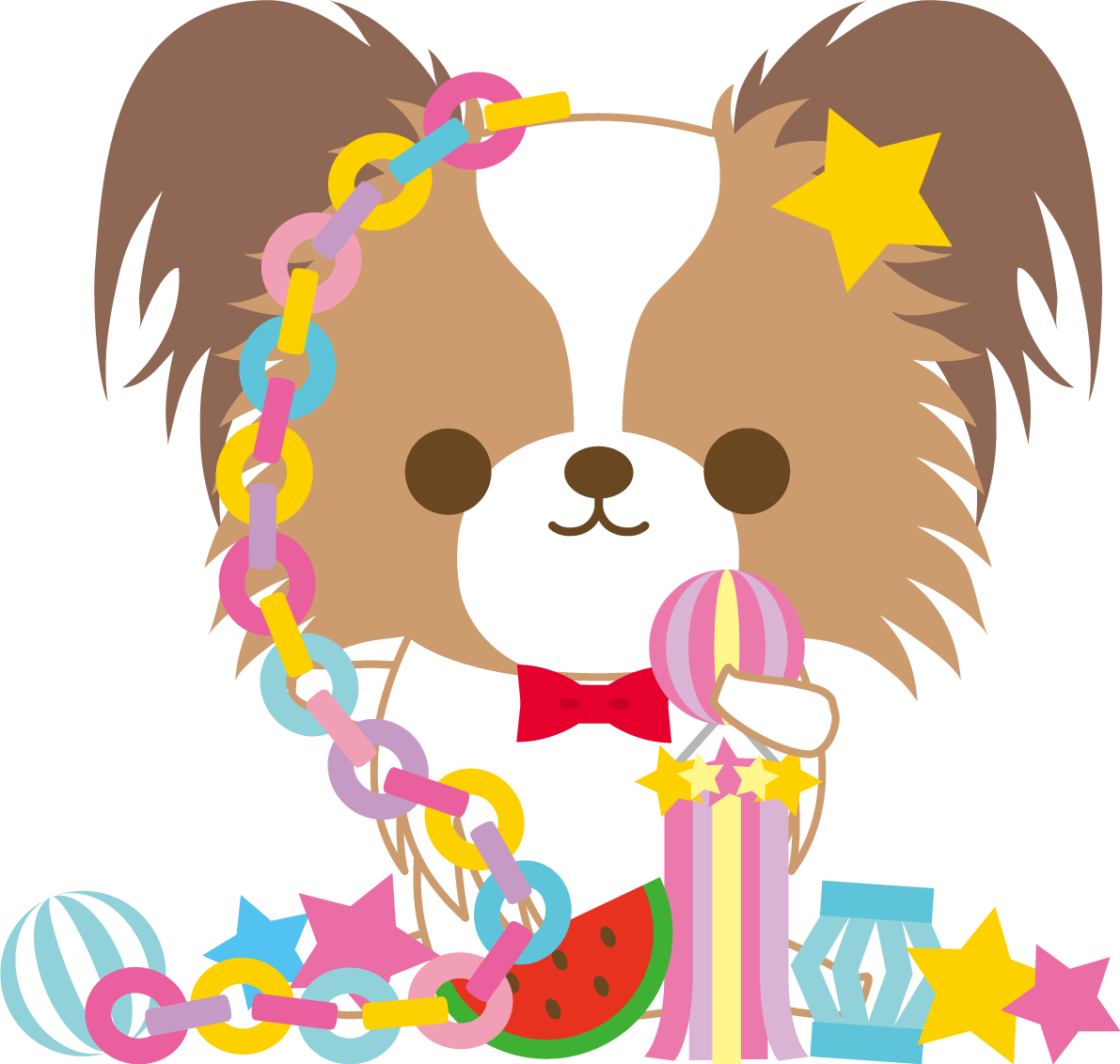 パピヨン(犬)七夕(飾りを作る)動物無料イラスト72429に写真・文字を入れる