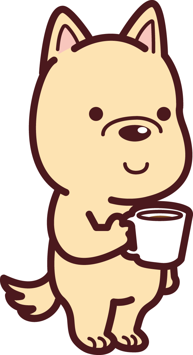 犬がコーヒーカップを持っている かわいい無料イラスト72542に写真・文字を入れる