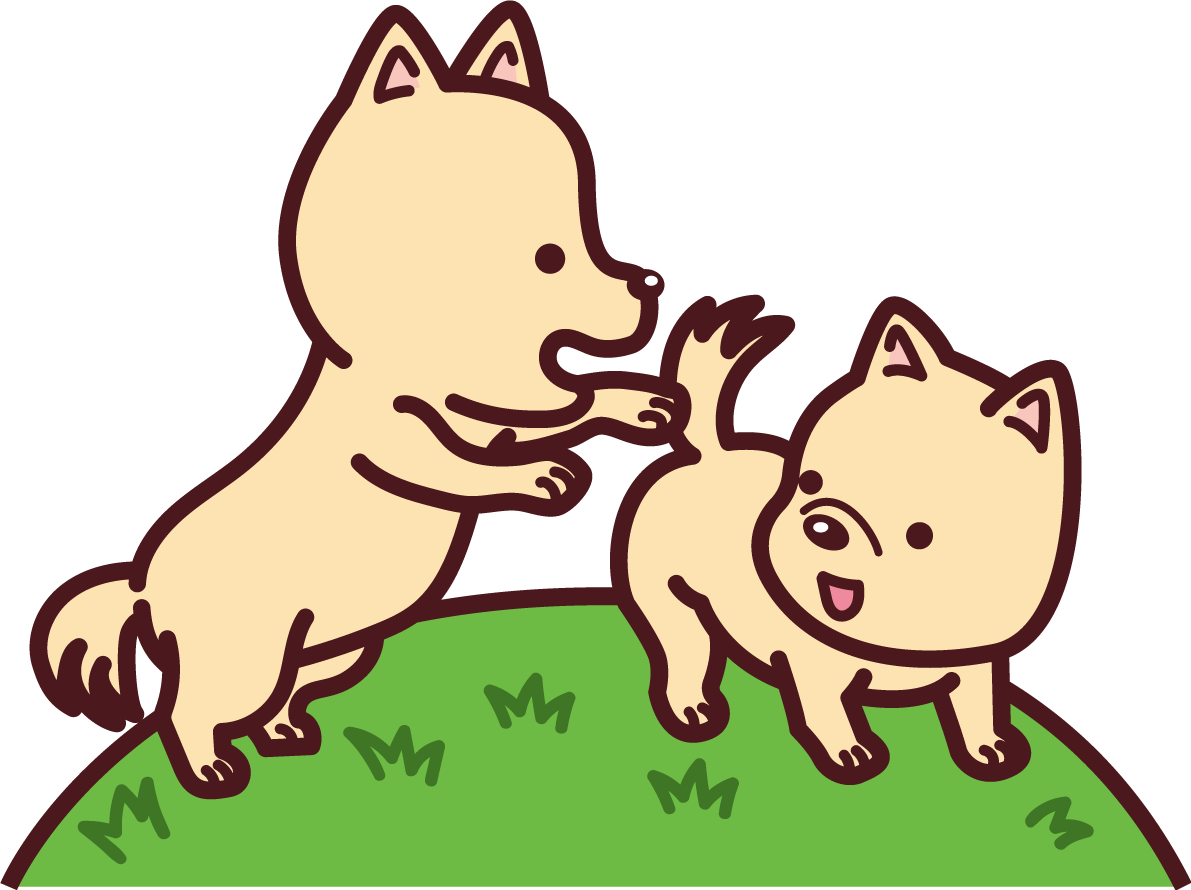 犬同士が草原でじゃれあう かわいい無料イラスト72570に写真・文字を入れる