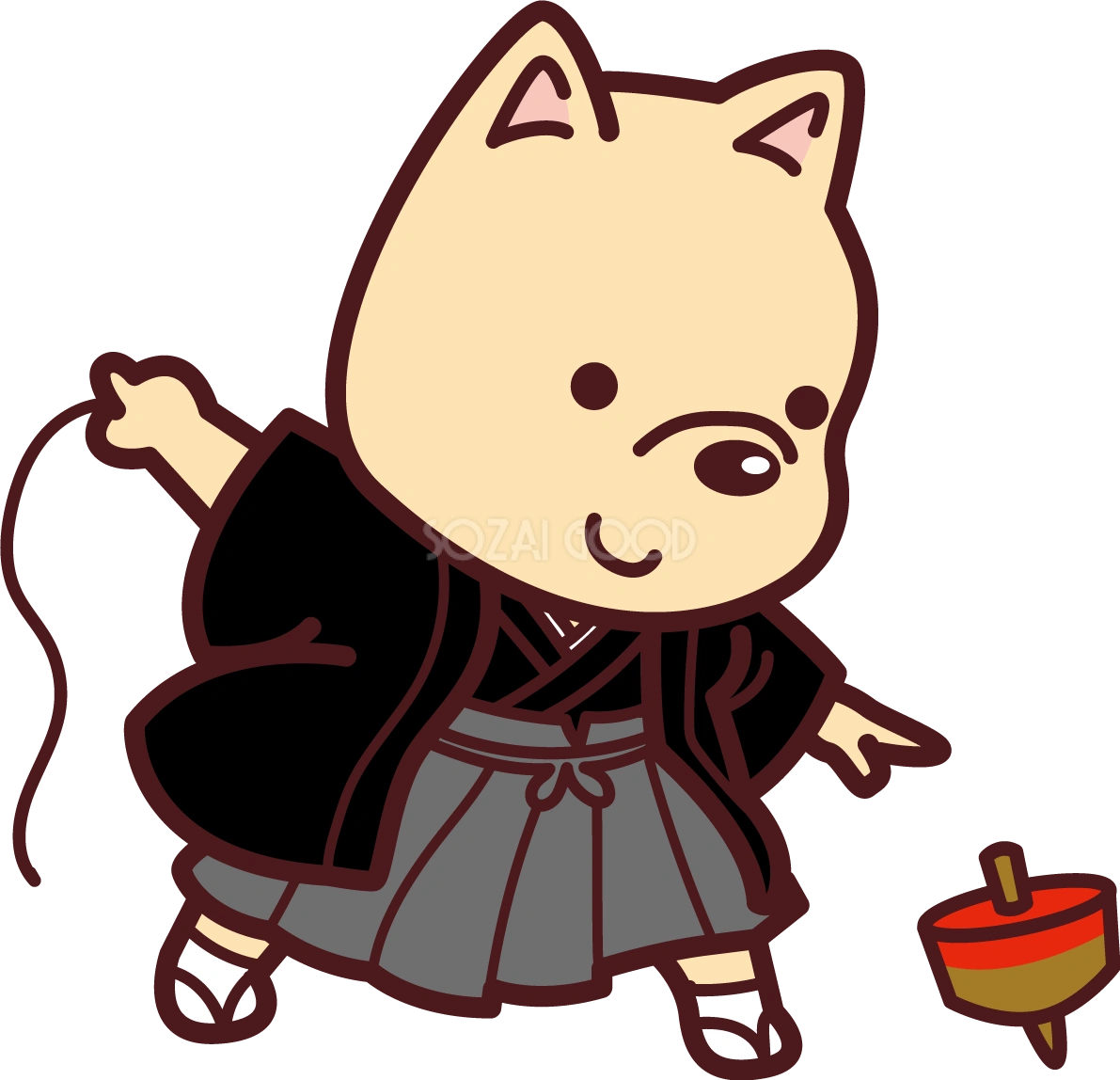 犬が紋付き袴を着て独楽回しをしている 2018干支(戌年)無料イラスト72643
