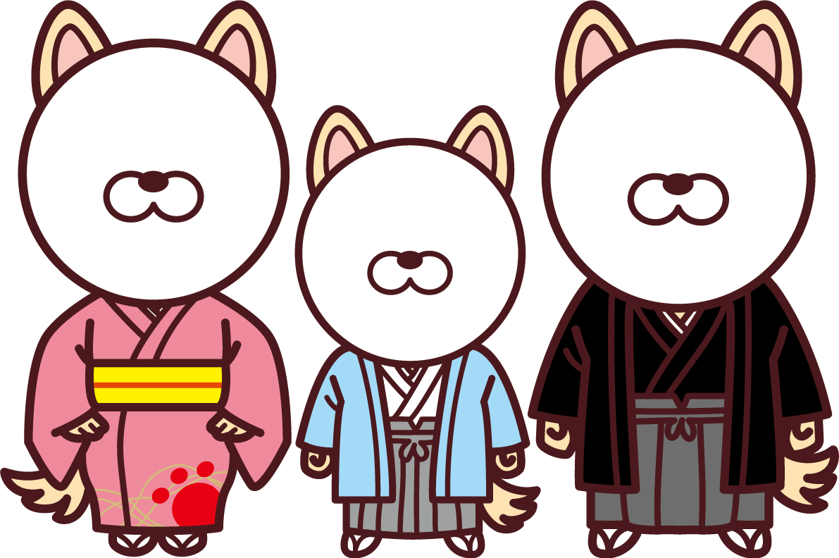 体は犬で顔写真を入れられる(3人家族編)2018干支(戌年)無料イラスト72655に写真・文字を入れる