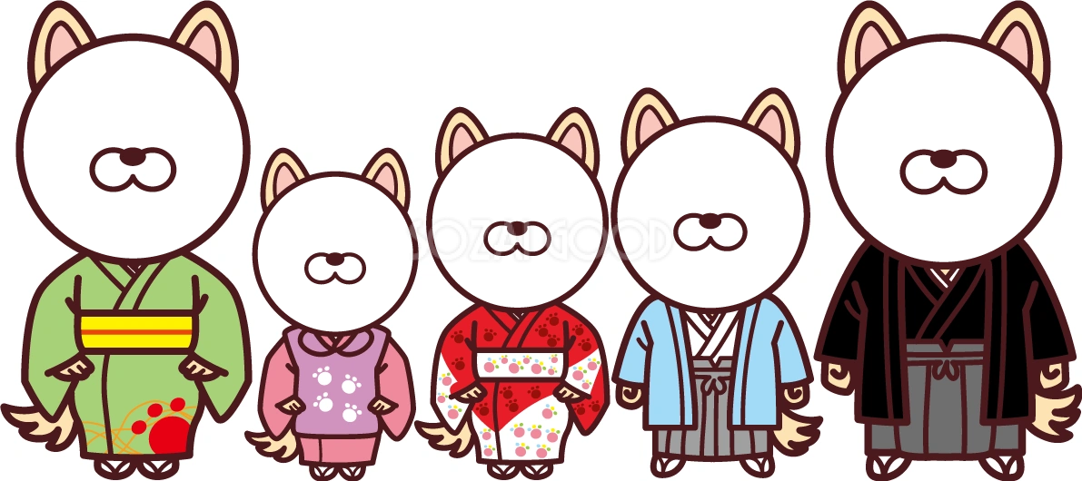 体は犬で顔写真を入れられる(5人家族編)2018干支(戌年)無料イラスト72663