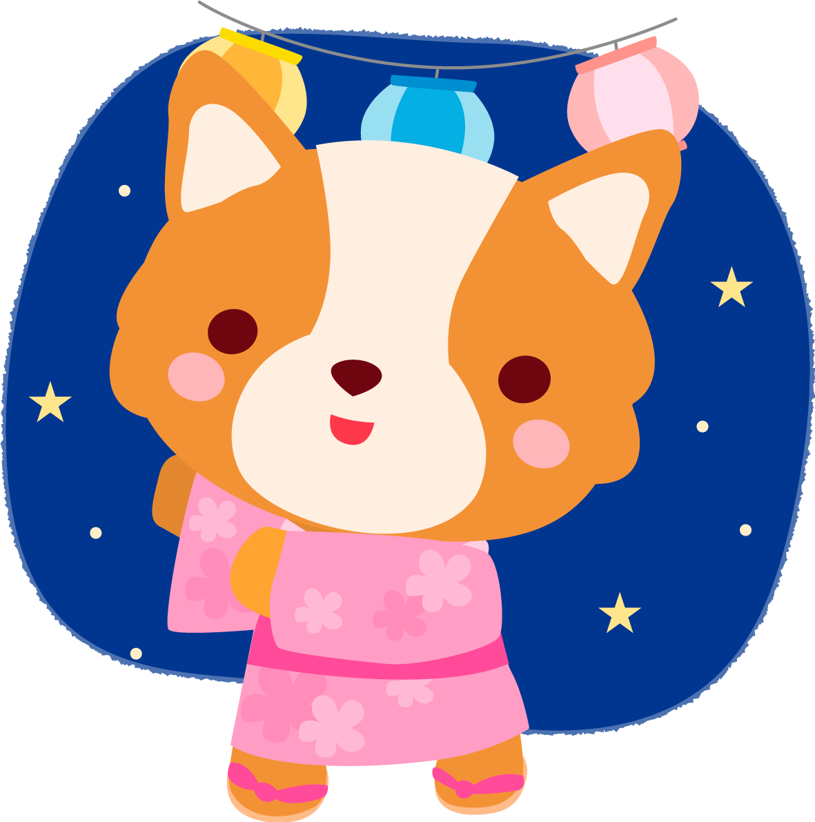 コーギー(犬)(夏祭りで盆踊り)かわいい動物無料イラスト72847に写真・文字を入れる