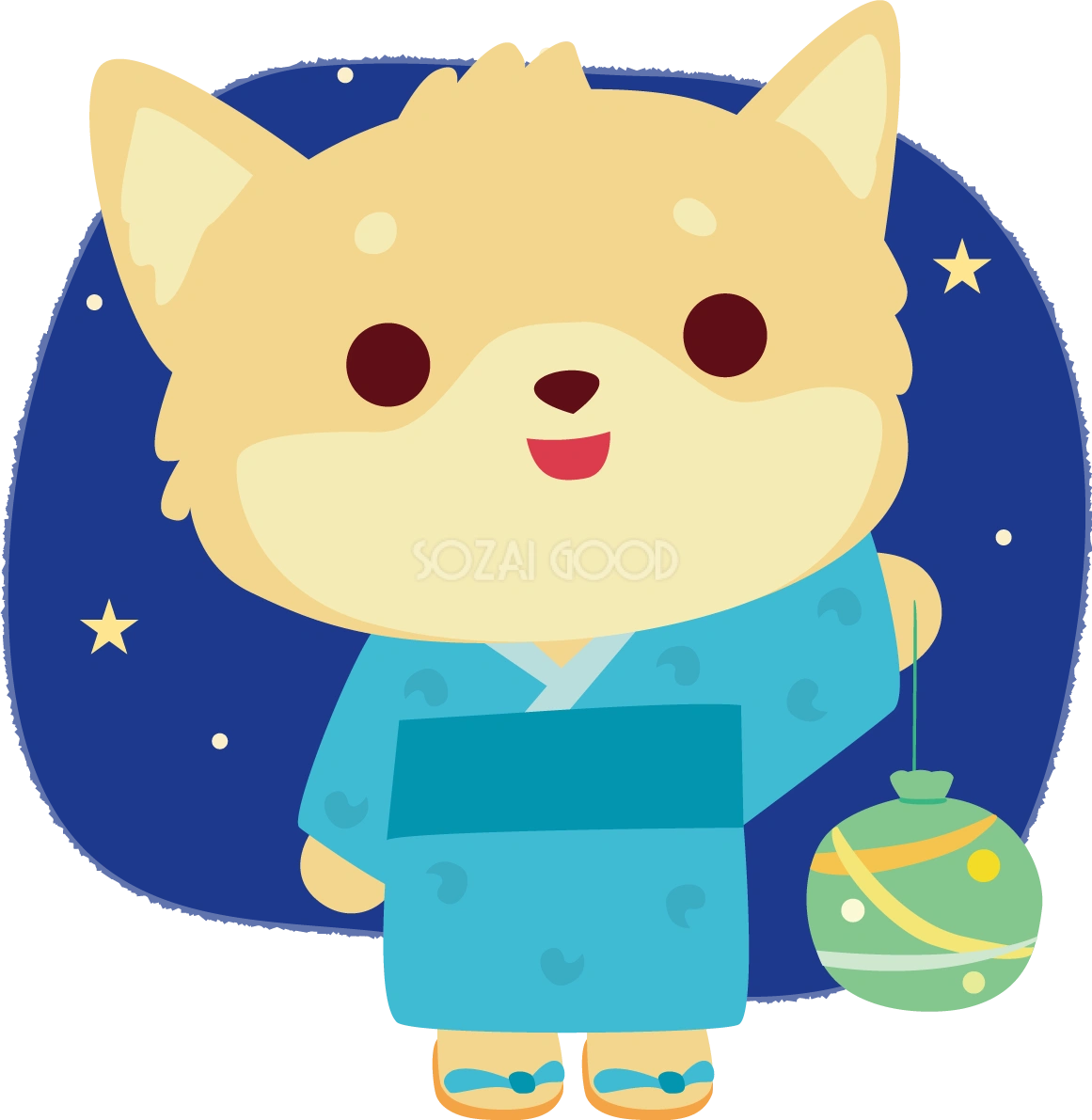 チワワ(犬)(夏祭りでヨーヨー)かわいい動物無料イラスト72867