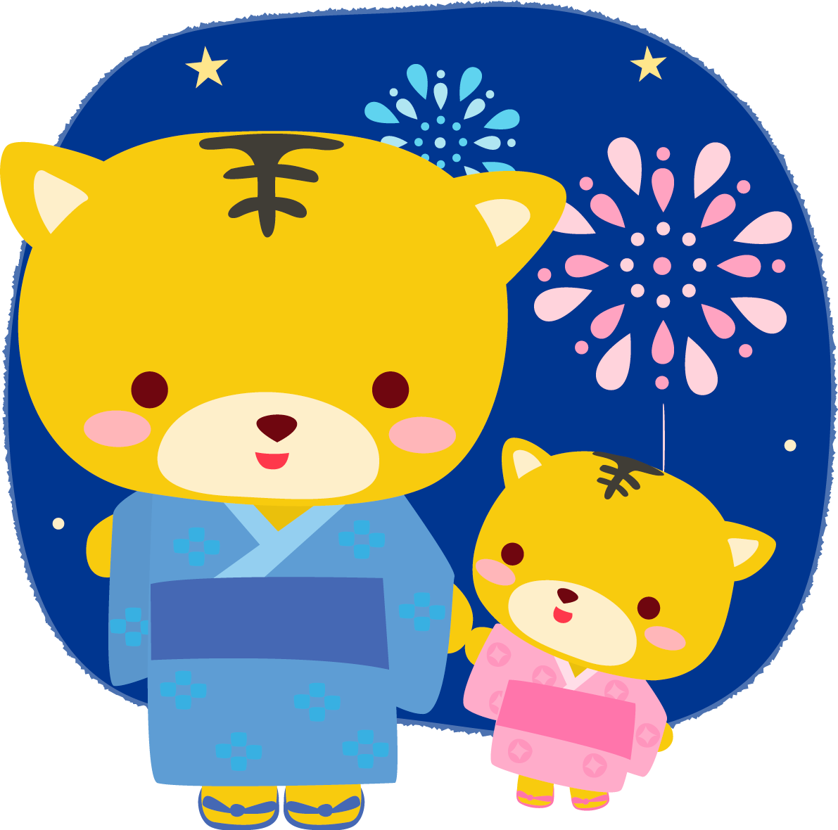 虎が花火大会で夜空を見上げる動物無料イラスト72875に写真・文字を入れる
