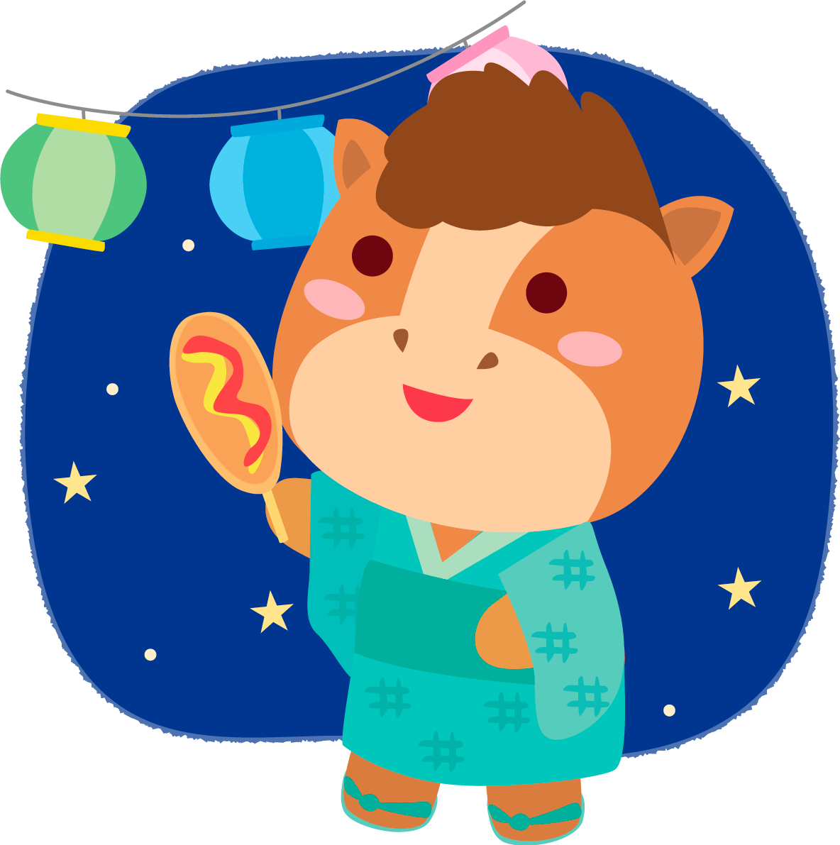 馬(夏祭りアメリカンドッグ)かわいい動物無料イラスト72978に写真・文字を入れる
