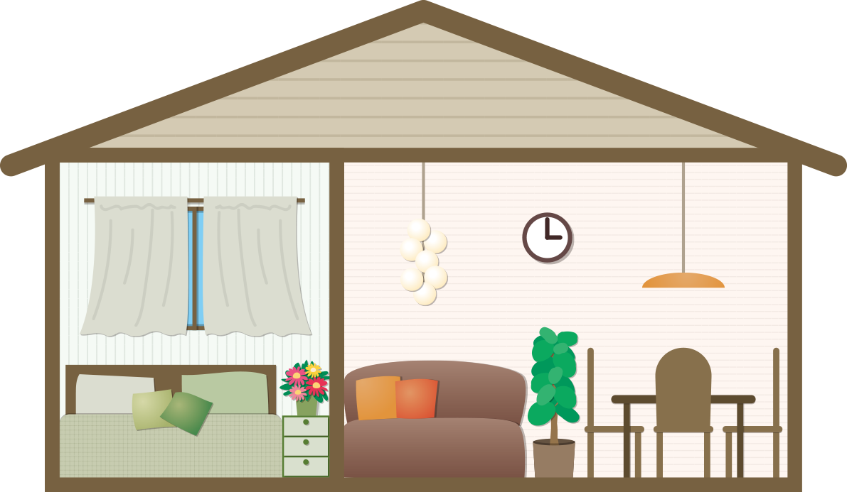 １階建ての家の断面図の建物の無料イラスト73053に写真・文字を入れる