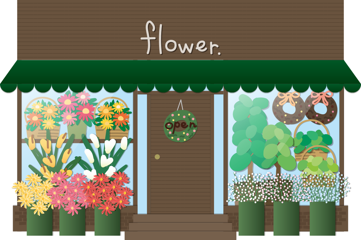 お花屋の建物の無料イラスト73066に写真・文字を入れる
