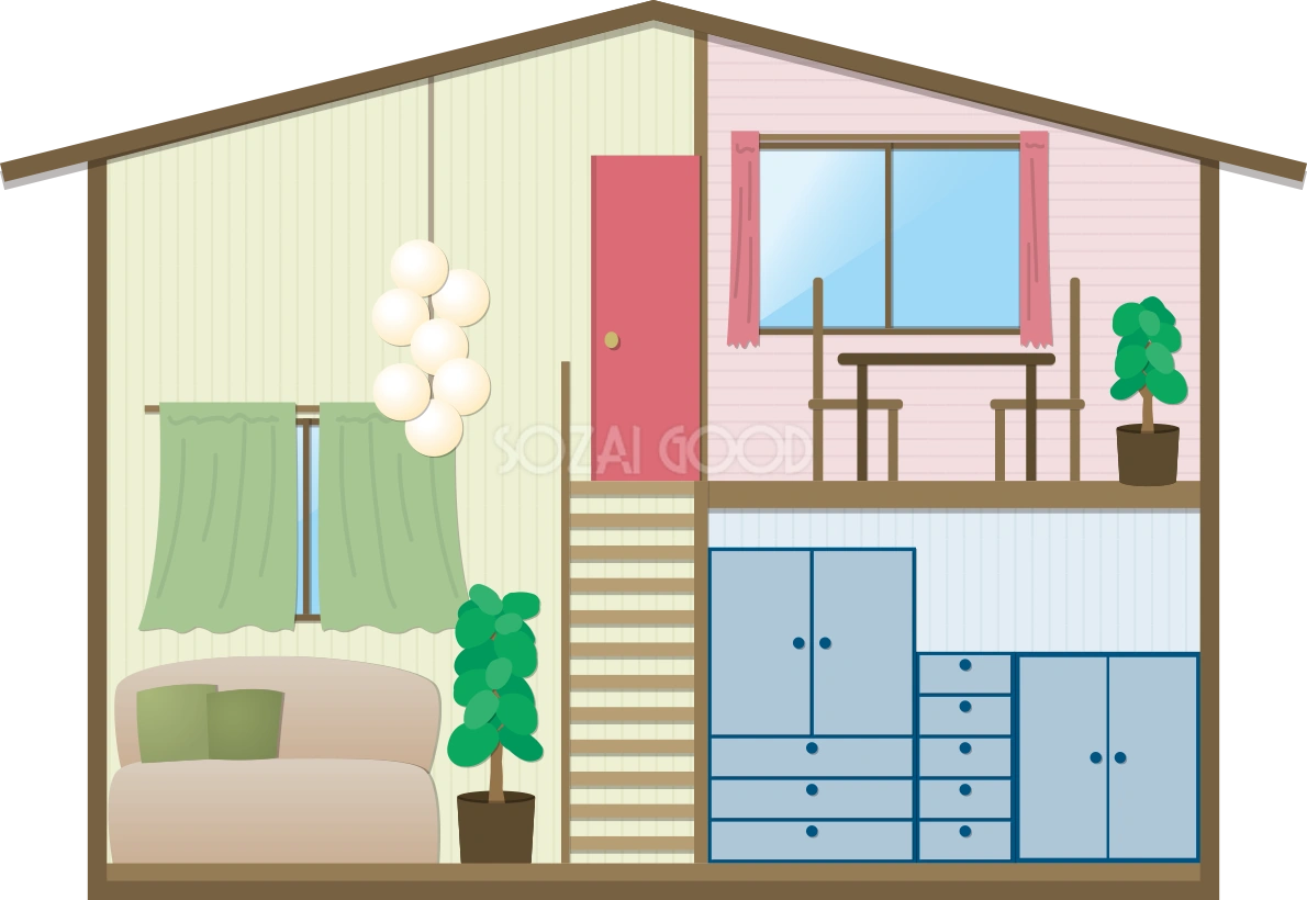 吹き抜け２階建の家の断面図73183
