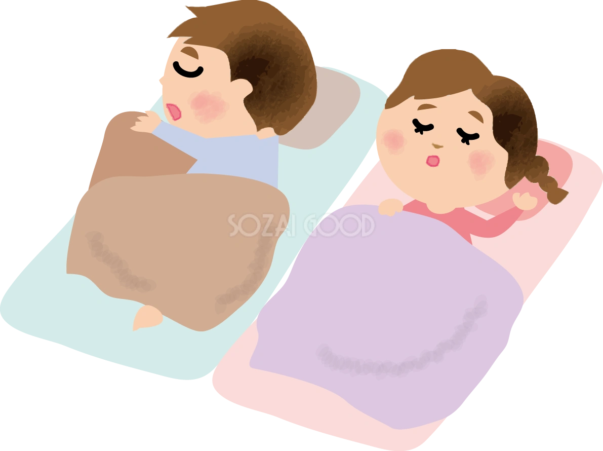 ブランケットや布団に包まれて眠っている子供の保育園無料イラスト73323