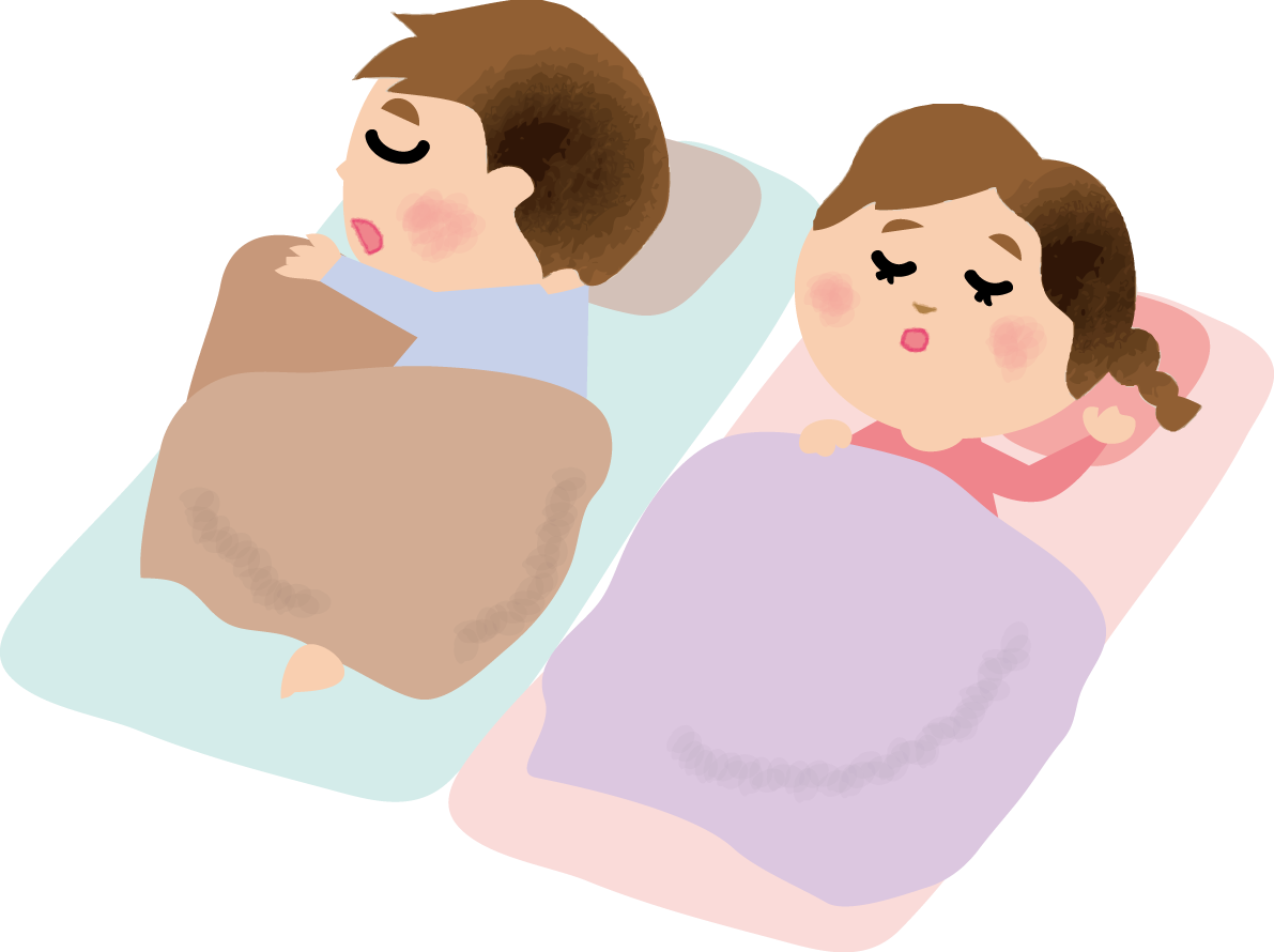 ブランケットや布団に包まれて眠っている子供の保育園無料イラスト73323に写真・文字を入れる