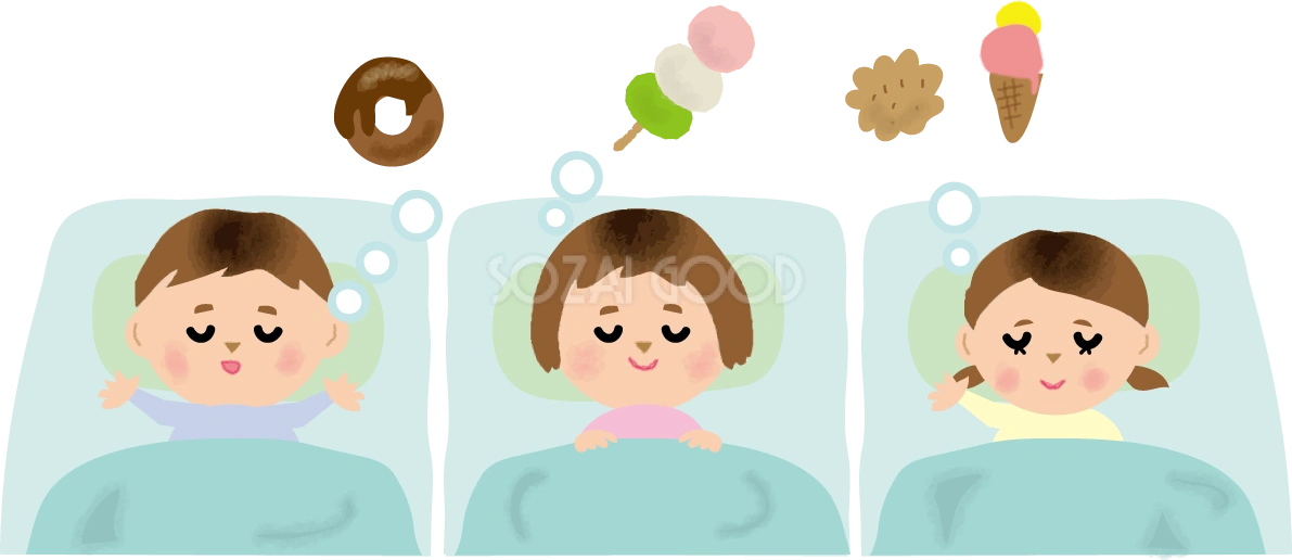 子供たちが並んで昼寝をする保育園無料イラスト73359
