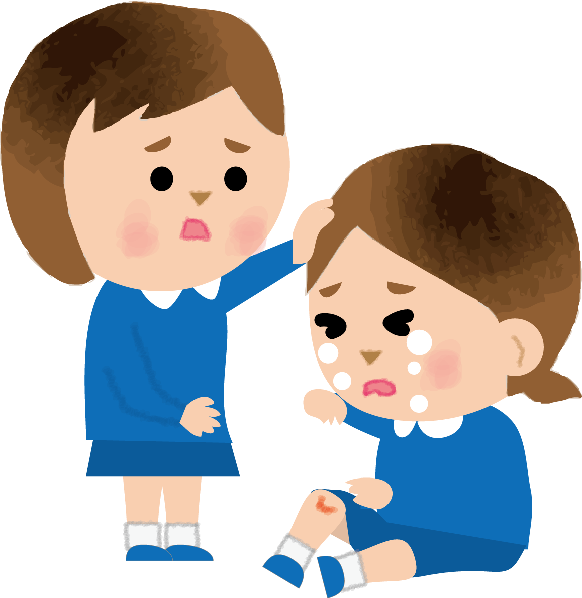 転んで怪我をして泣いている子供の保育園無料イラスト73383に写真・文字を入れる