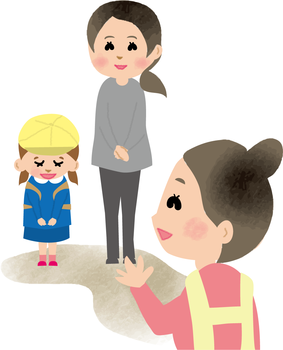 保育園に保護者がお迎えで「さようなら」と見送る無料イラスト73396に写真・文字を入れる