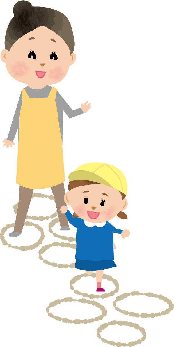 保育園の園庭で外遊び(けんけんぱ)をする子供と保育士の保育園無料イラスト73400に写真・文字を入れる