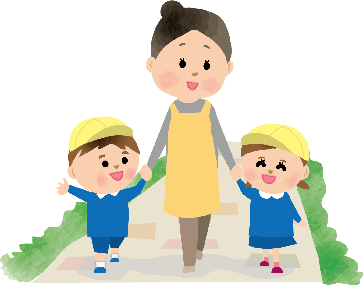 保育士と子供たちが公園内を散歩するおでかけ保育園無料イラスト73416に写真・文字を入れる