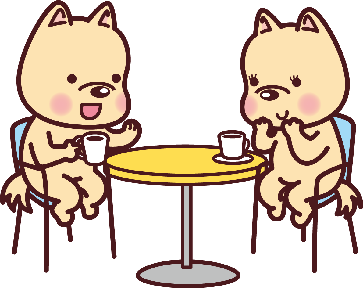 コーヒタイムのかわいい戌カップルの無料イラスト73461に写真・文字を入れる