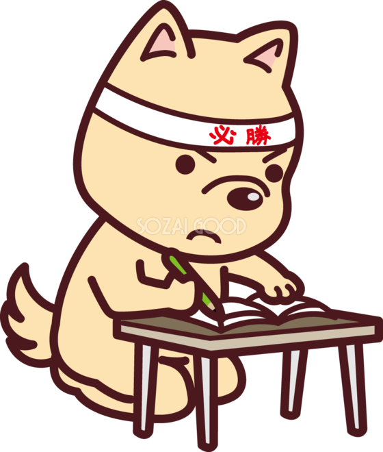 犬が正座して勉強している 必勝のはちまきして かわいい無料イラスト73497 素材good