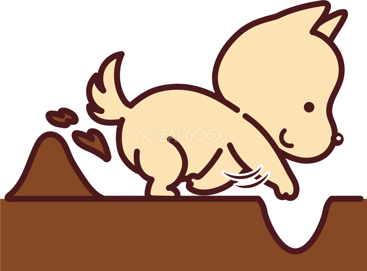 犬が前足を使って地面を掘っている かわいい無料イラスト73501