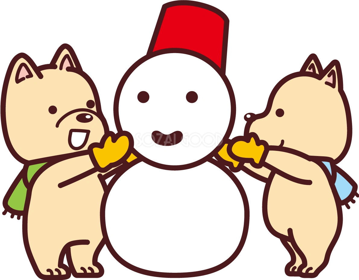 何匹かの犬が雪だるまを作っている 2018干支(戌年)無料イラスト73554