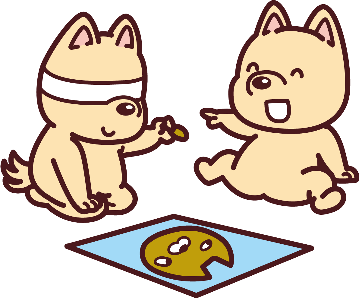 犬が福笑いをしながらキャーキャー言っている 2018干支(戌年)無料イラスト73578に写真・文字を入れる