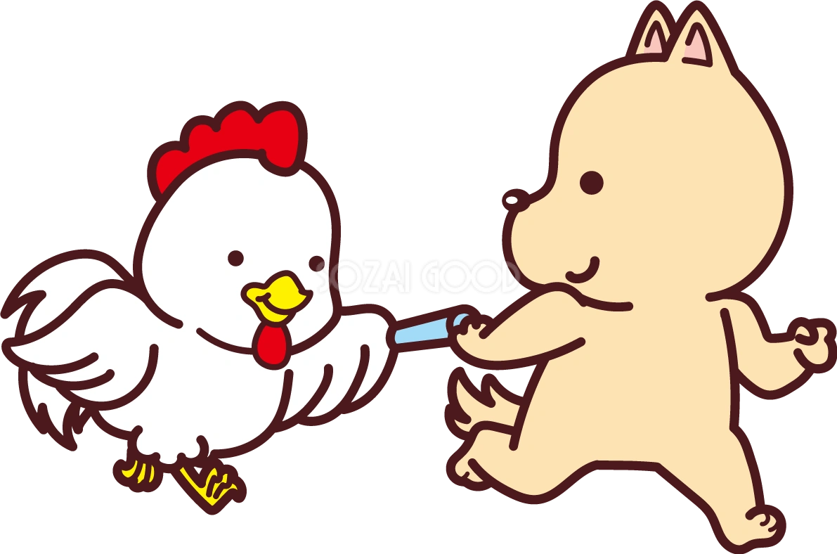 酉が戌にバトンを渡すかわいい2018干支(戌)無料イラスト73631