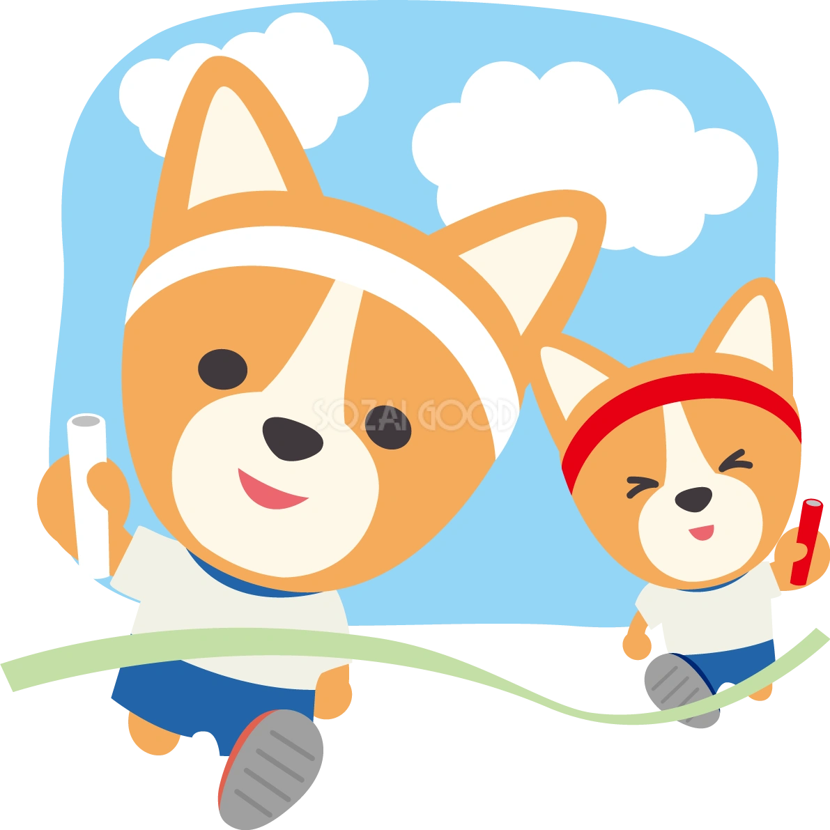 コーギー(犬)のかわいい運動会(リレー)動物無料イラスト73926