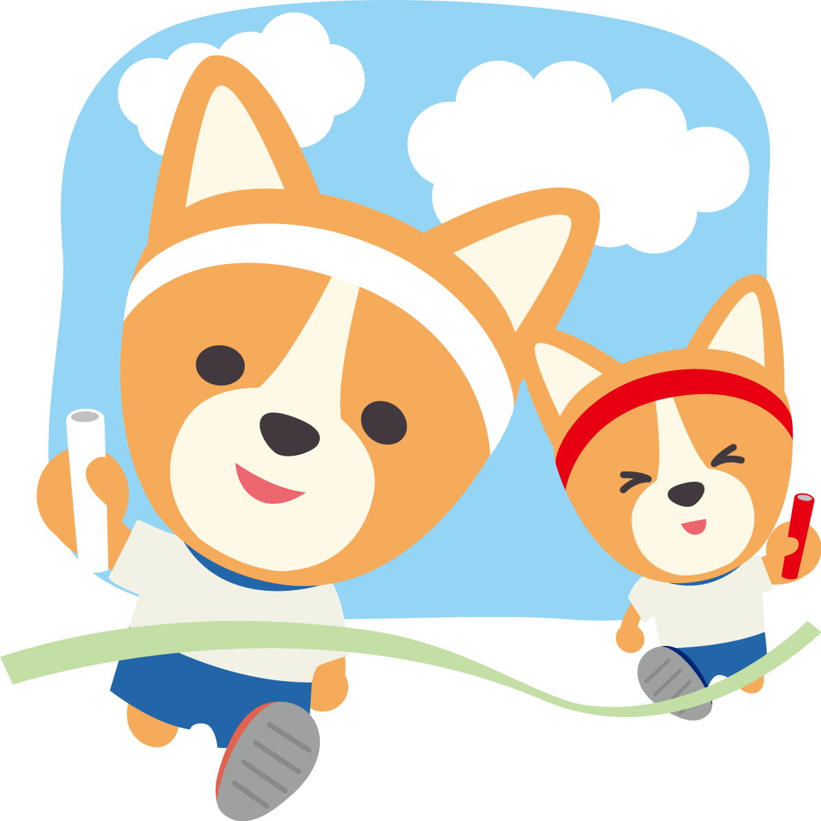 コーギー(犬)のかわいい運動会(リレー)動物無料イラスト73926に写真・文字を入れる