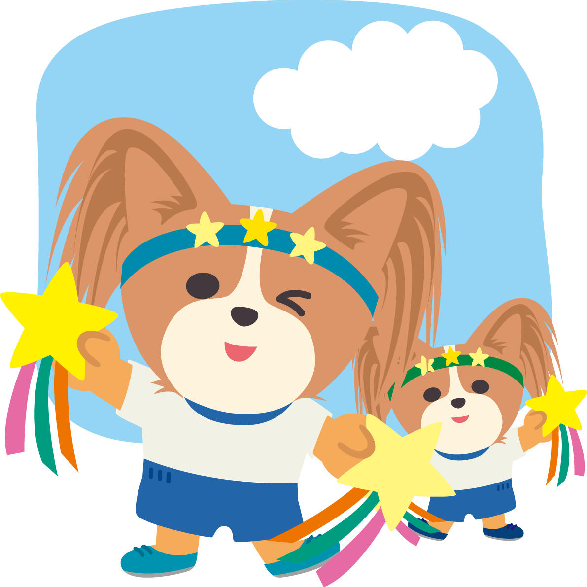 パピヨン(犬)のかわいい運動会(運動会おゆうぎ)動物無料イラスト73955に写真・文字を入れる