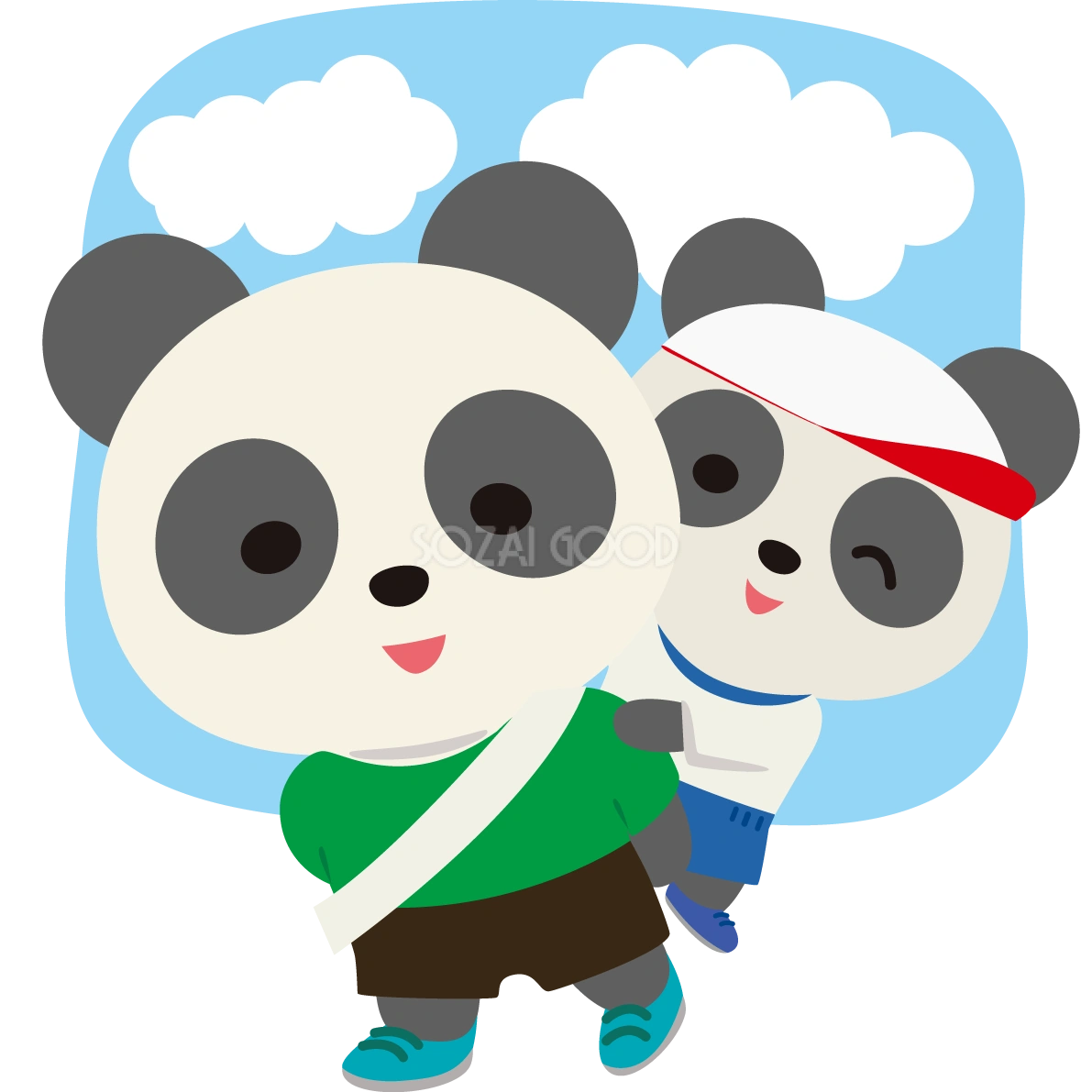 パンダのかわいい運動会(親子レース)動物無料イラスト73959