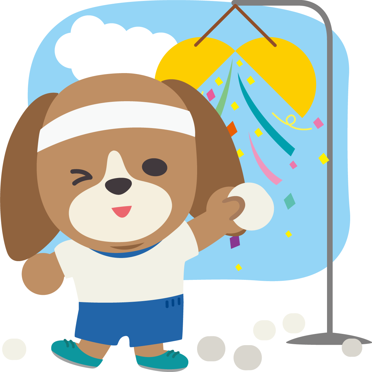 ビーグル(犬)のかわいい運動会(くす玉割り)動物無料イラスト73963に写真・文字を入れる
