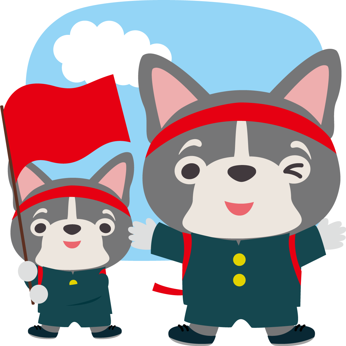 フレンチ・ブルドッグ(犬)のかわいい運動会(赤組応援団)動物無料イラスト73967に写真・文字を入れる