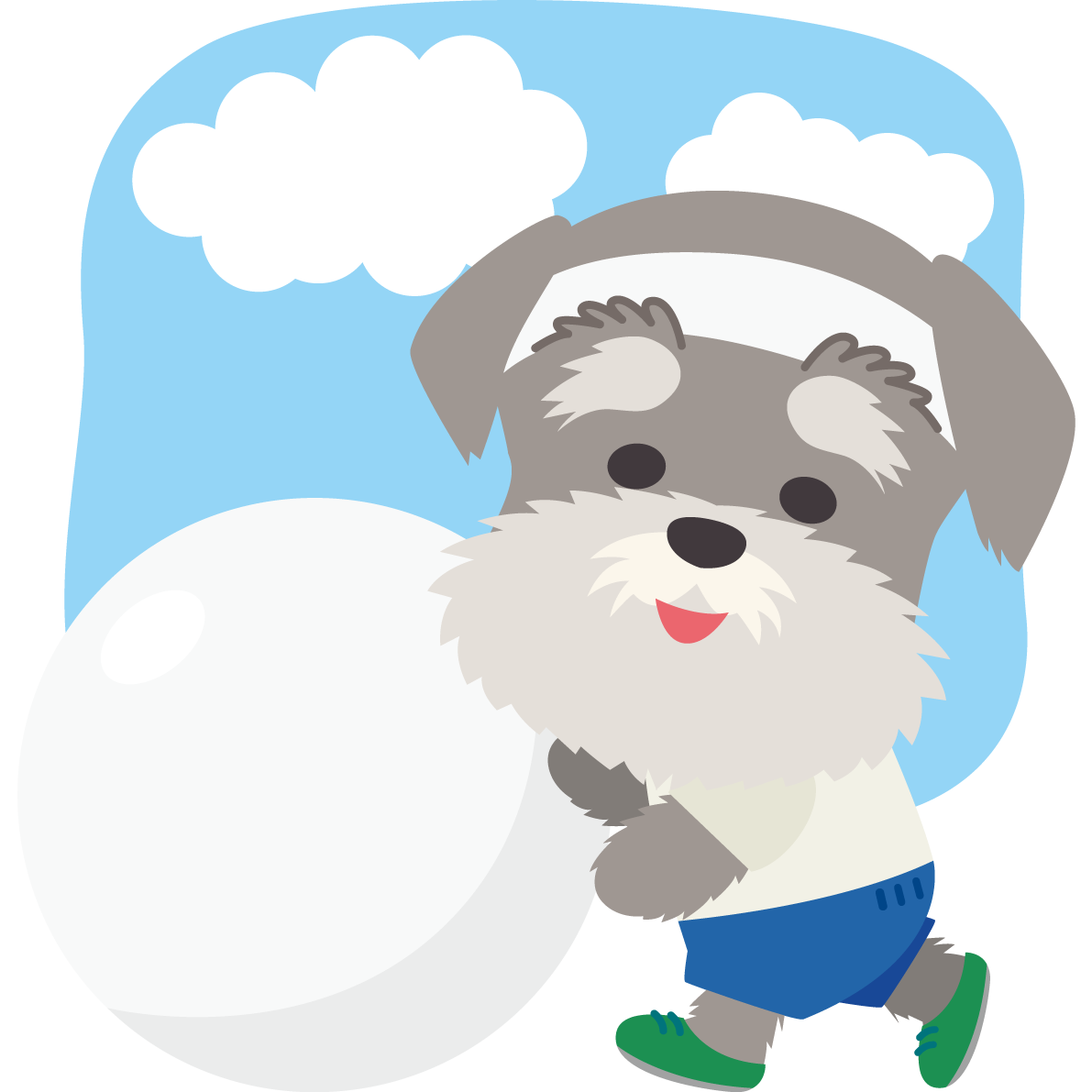 ミニチュア・シュナウザー(犬)のかわいい運動会(白組大玉転がし)動物無料イラスト73983に写真・文字を入れる