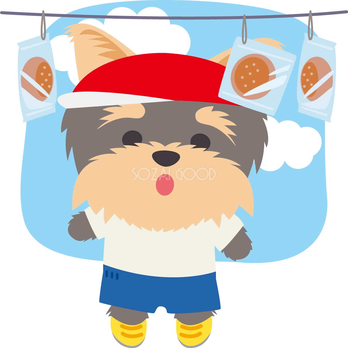 ヨークシャーテリア(犬)のかわいい運動会(パン食い競走)動物無料イラスト73991