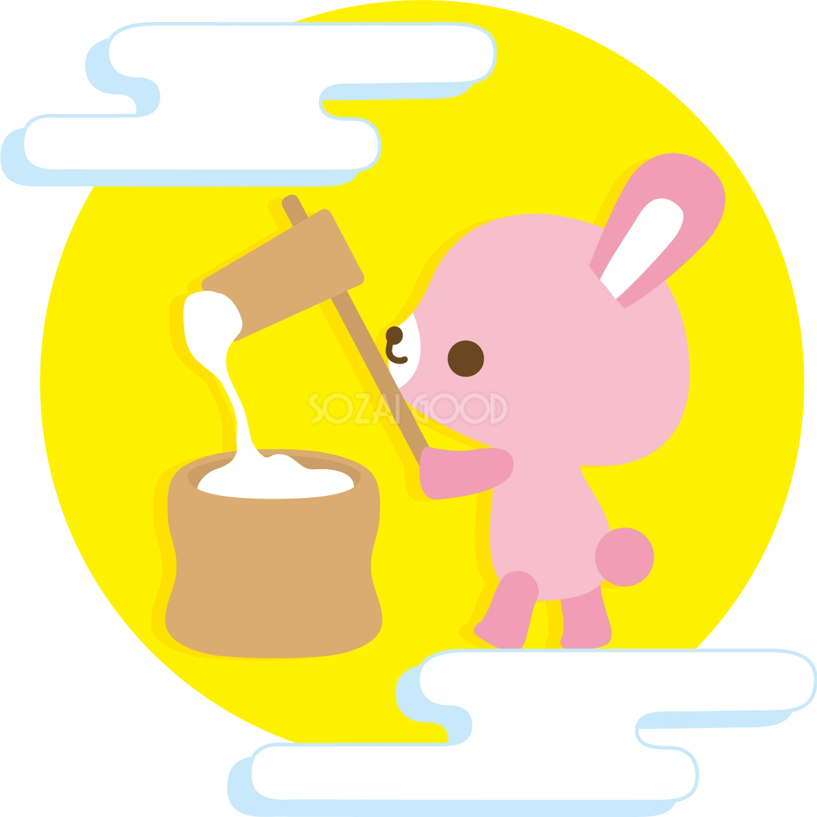 ウサギの十五夜(月で餅つき)動物無料イラスト74845