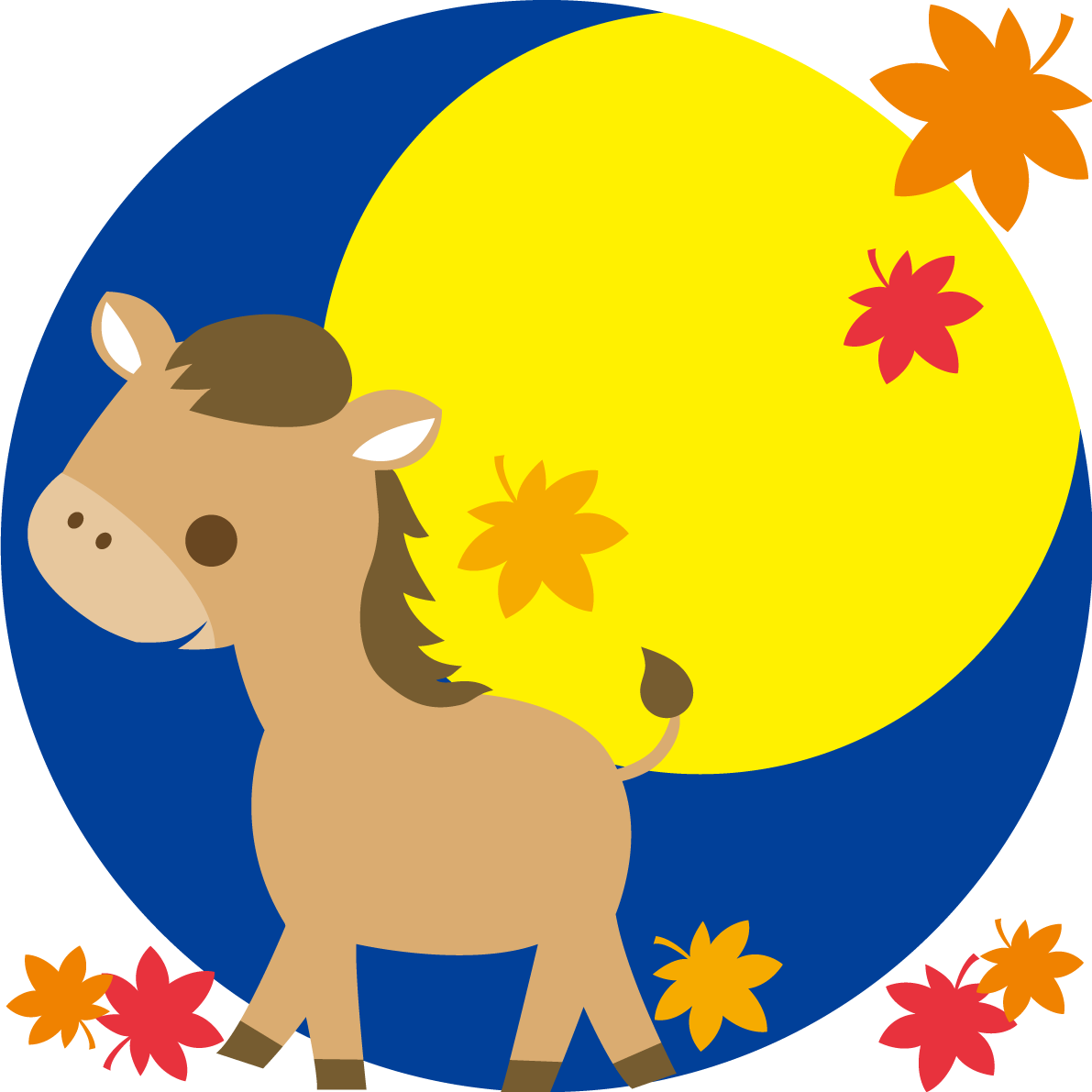 馬の十五夜(紅葉の中で月夜を歩く)動物無料イラスト74910に写真・文字を入れる