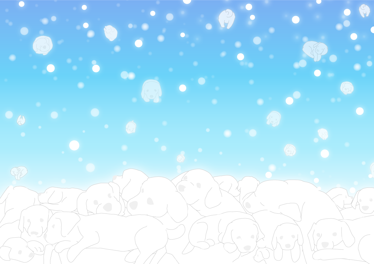 白い犬でデザインされた雪景色 2018(戌)無料イラスト75062に写真・文字を入れる