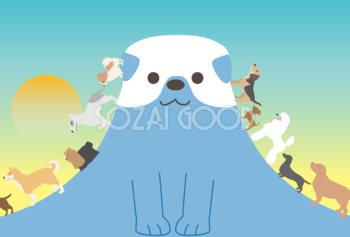 犬の富士山デザイン2018(戌)無料イラスト75070