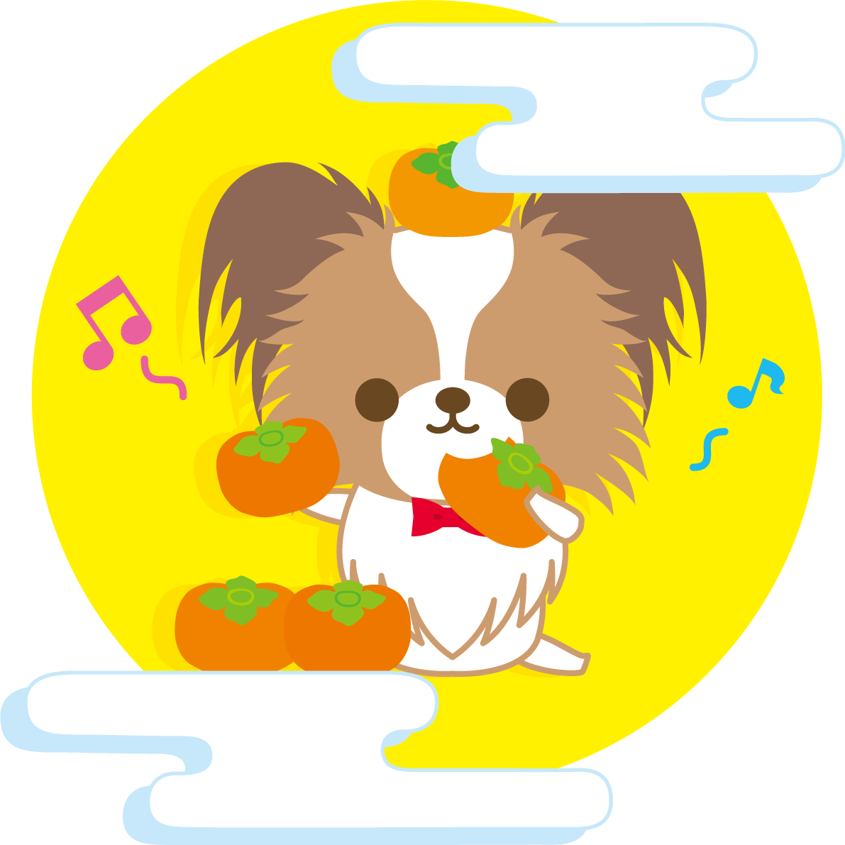 パピヨン(犬)の十五夜(月で柿を食べる)動物無料イラスト75176に写真・文字を入れる