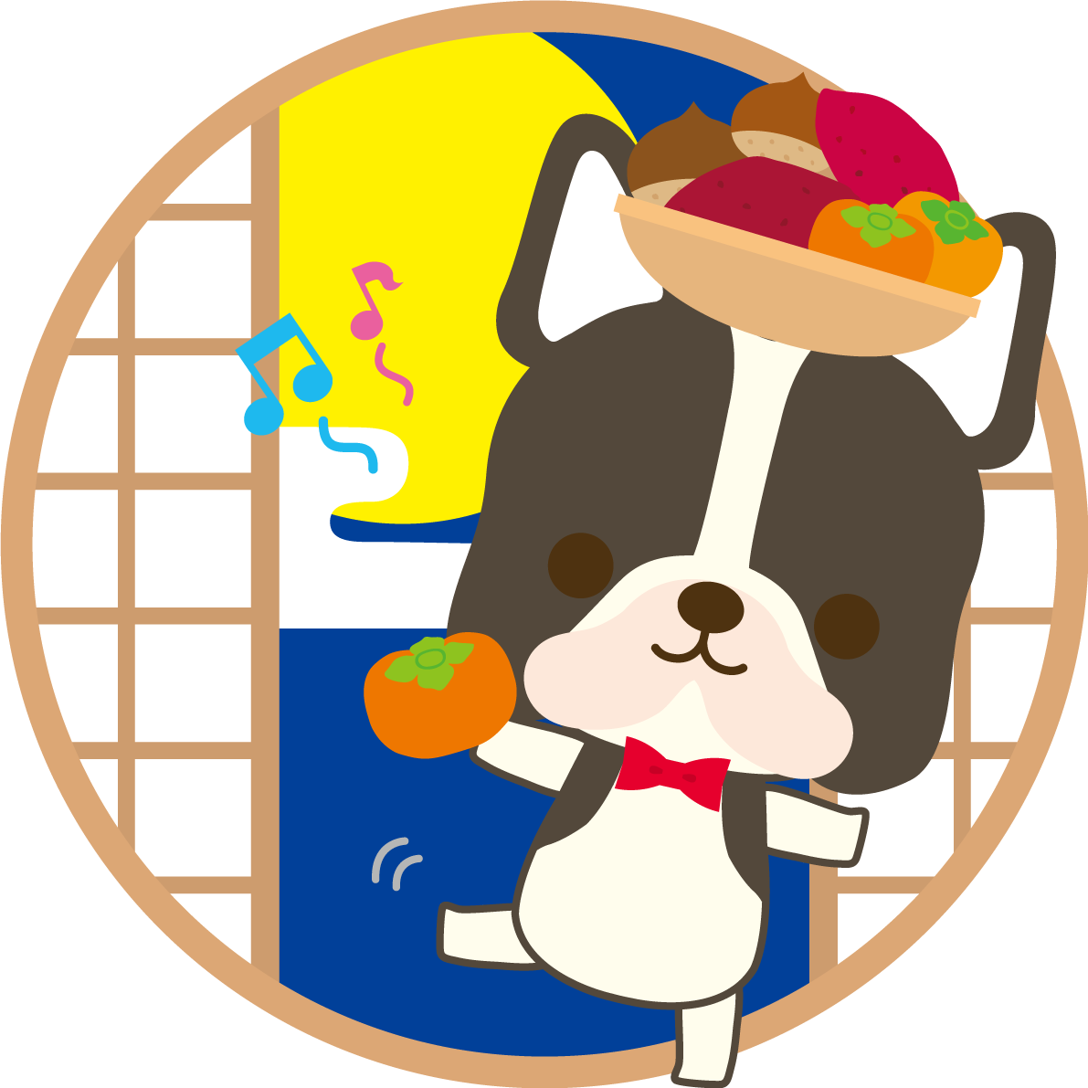 フレンチ・ブルドッグ(犬)の十五夜(踊る)動物無料イラスト75188に写真・文字を入れる